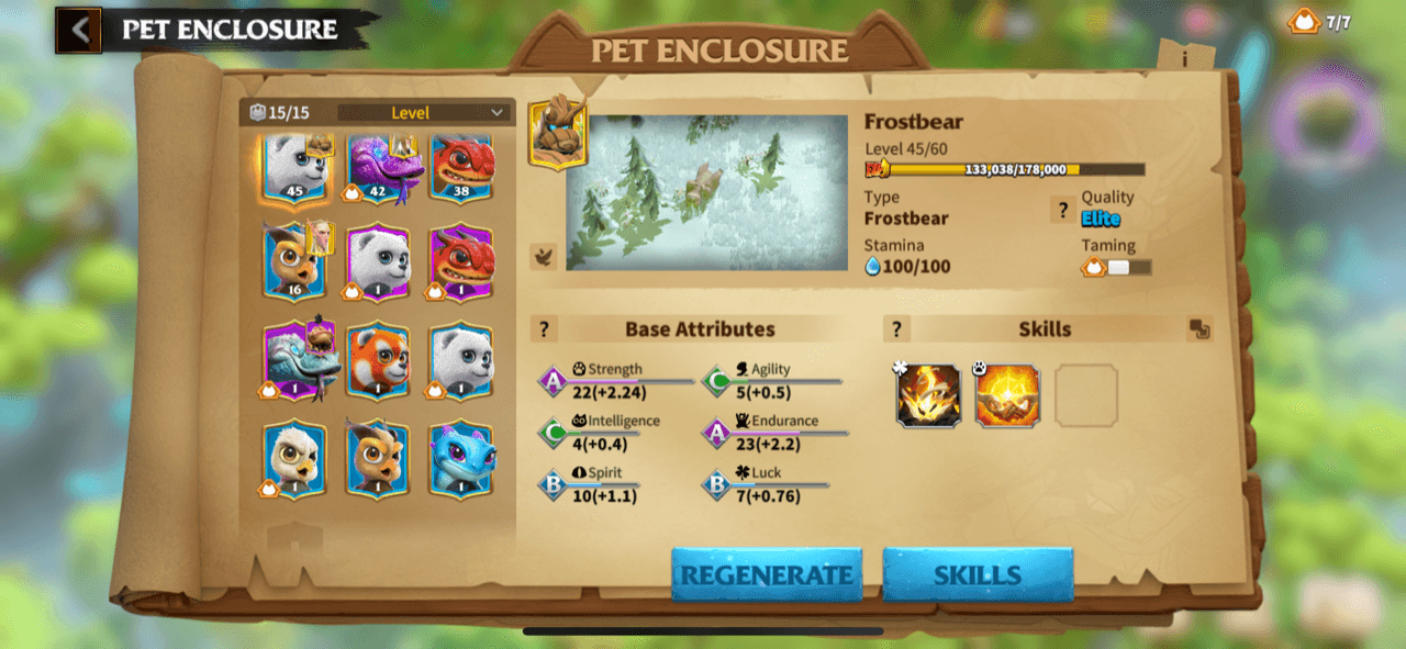 Pet number of skill slots